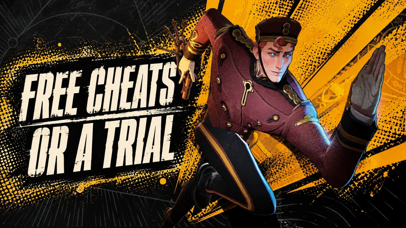 Deadlock courier holds a glowing trial pass beside an hourglass