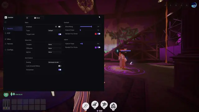 Cluster Deadlock Aimbot menu with aim and target controls