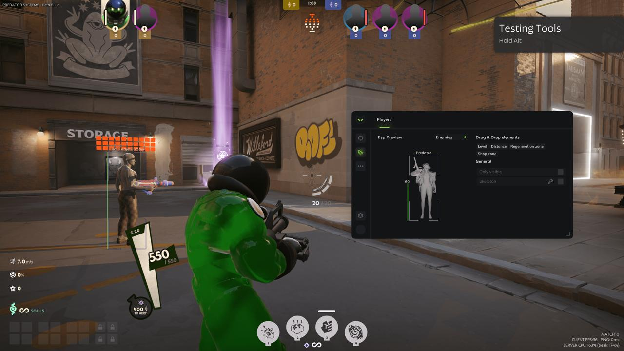 Predator Systems Deadlock ESP players panel shown over a live match